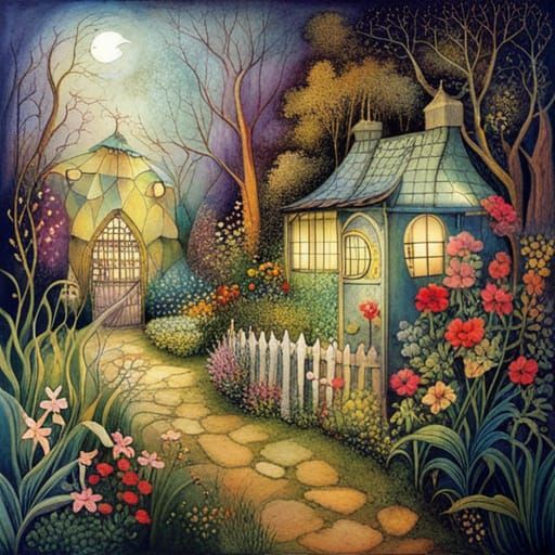 Enchanted Cottage in a Mystical Garden