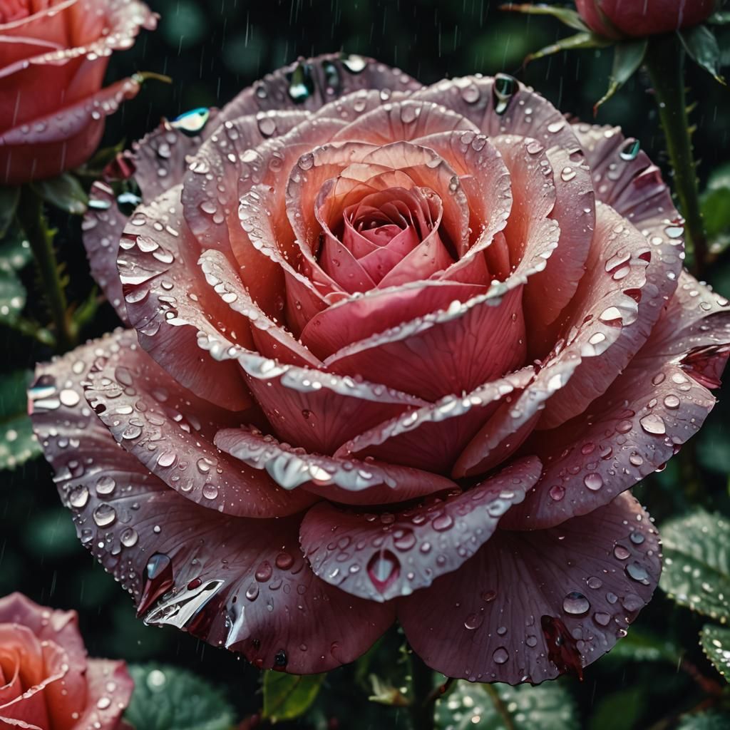 Blooming Crystal Rose with Water Droplets