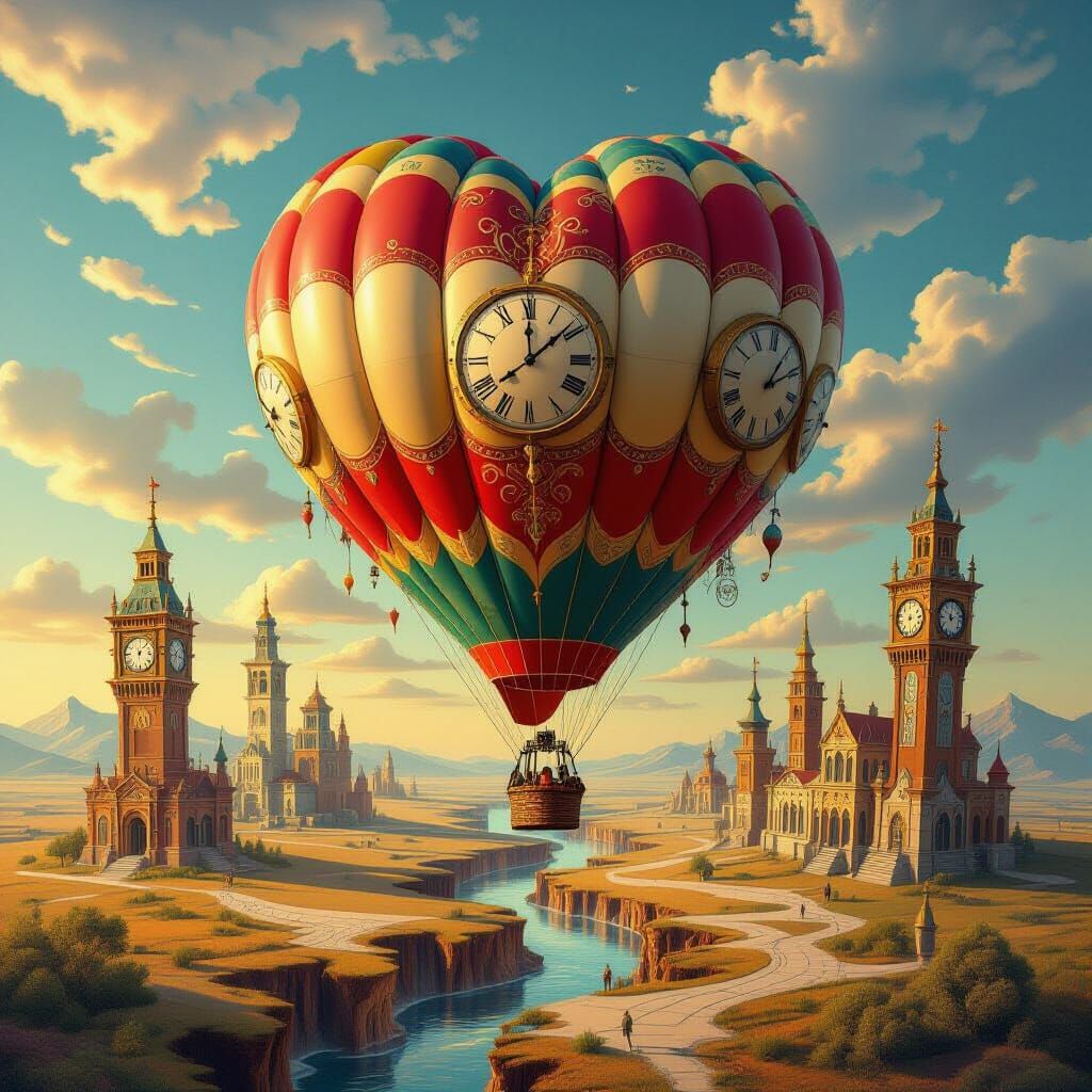 Heart Balloon over Surrealist Landscape as Digital Art