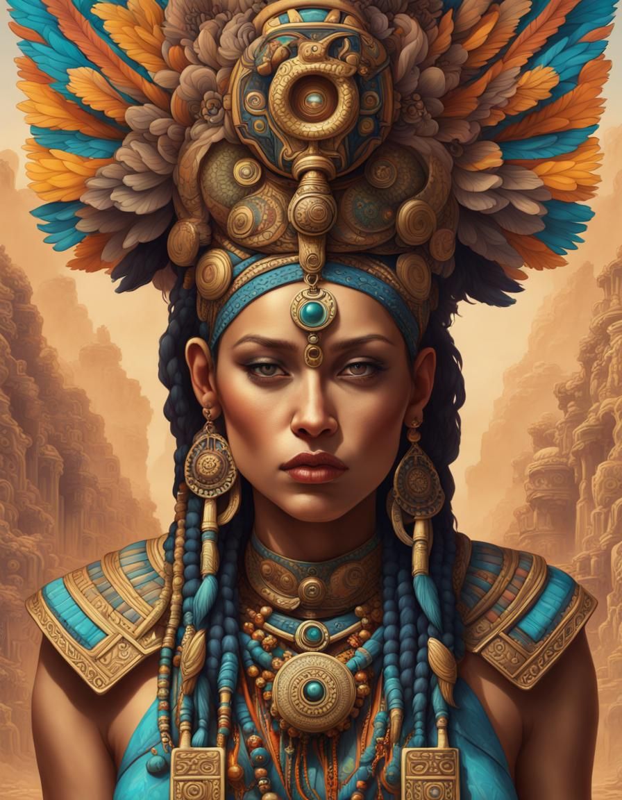 Mayan Priestess in Hyper-Detailed Maximalist Style