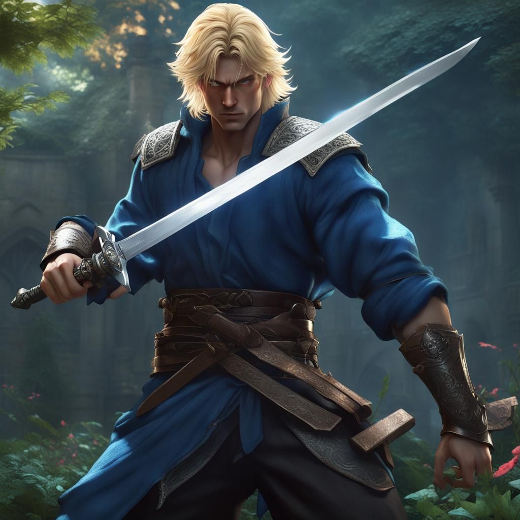 Blonde Swordsman in Dark Garden: Manga Style