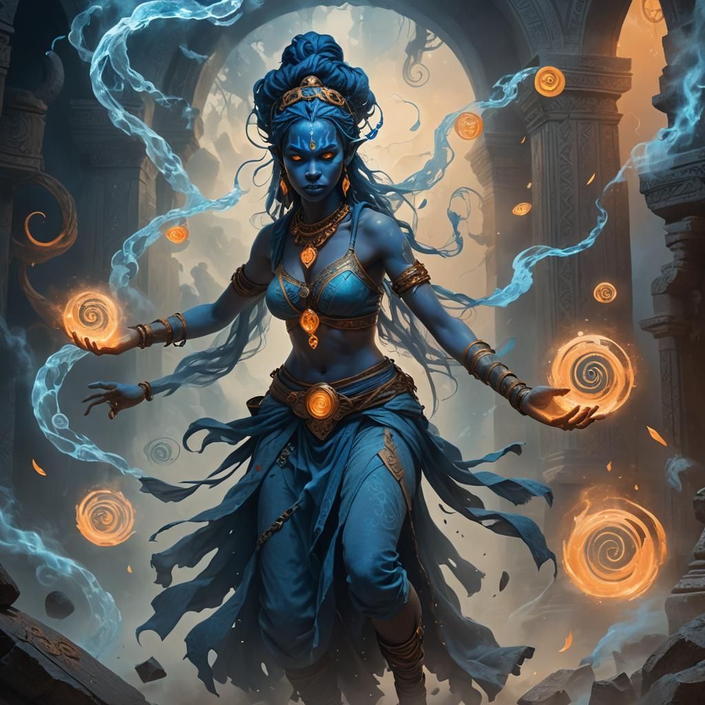 Blue Djinn Teenager in Surreal Fantasy Art