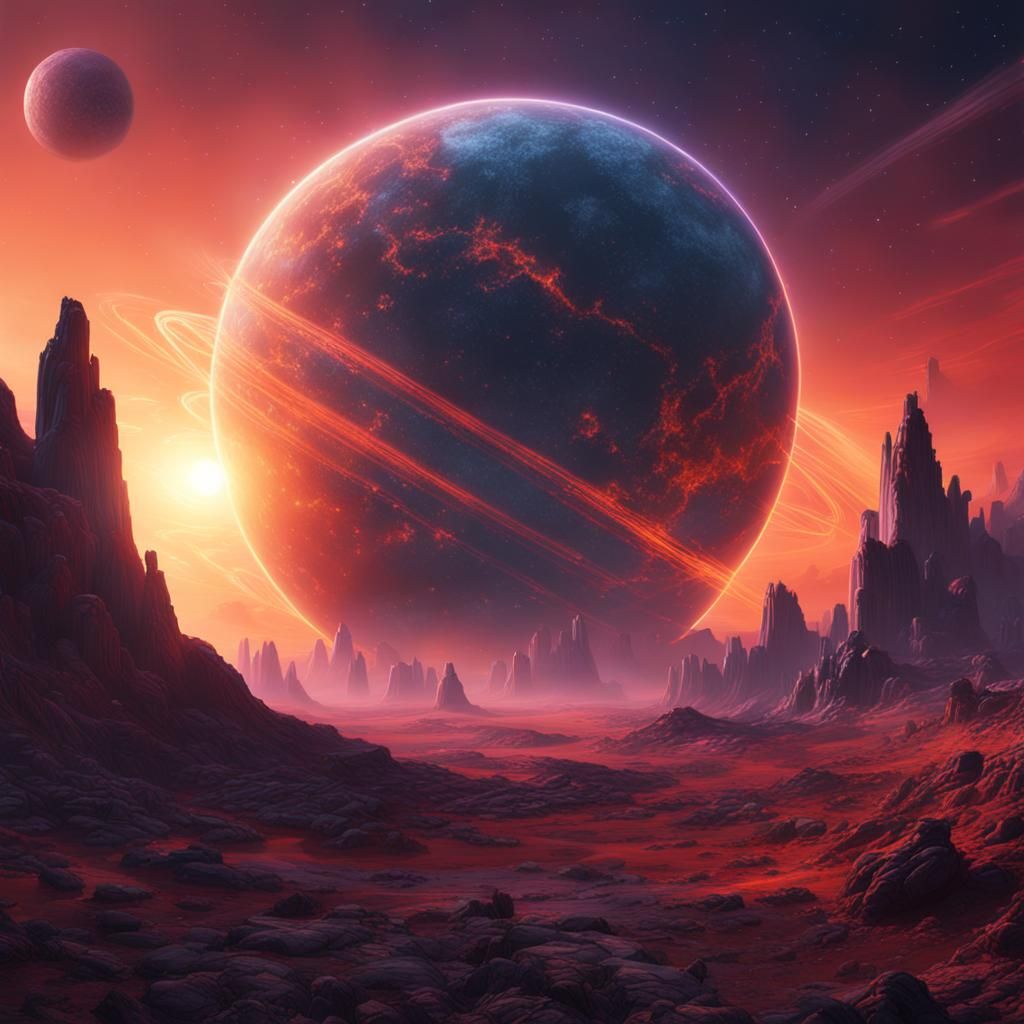 Ethereal Star Man Gazing at Sunrise Planet