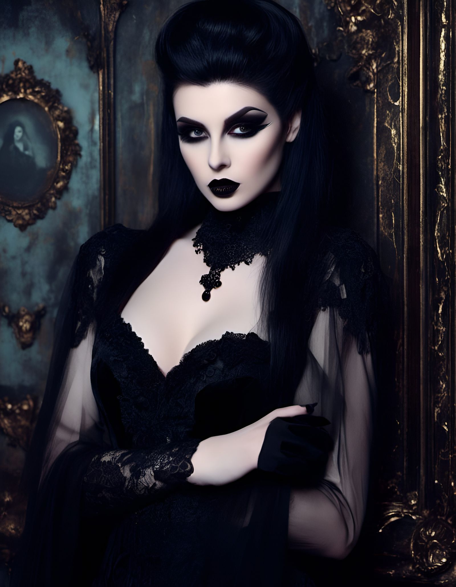 Gothic Pinup: Alluring Woman in Black Velvet
