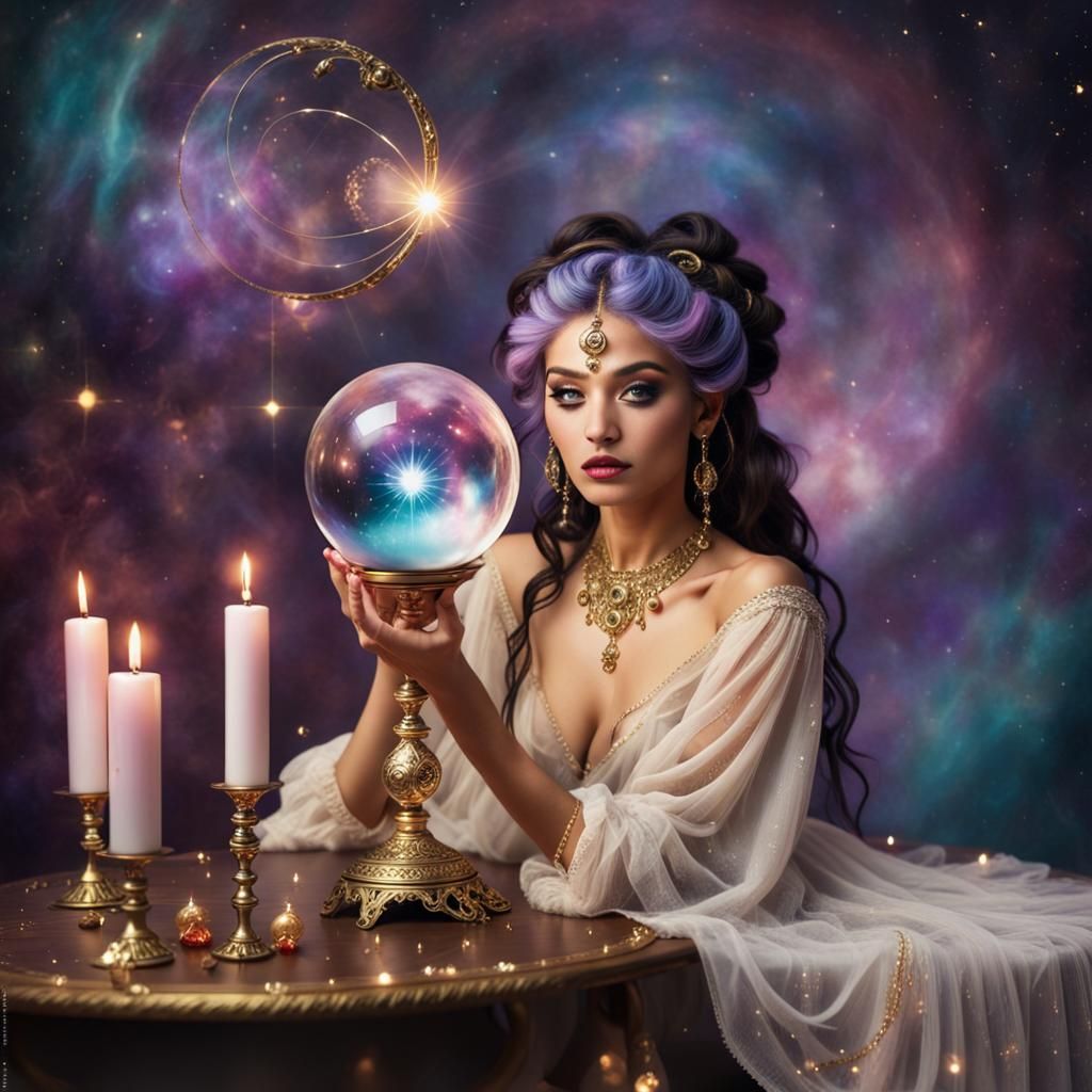 Mystical Gypsy with Crystal Ball and Nebula