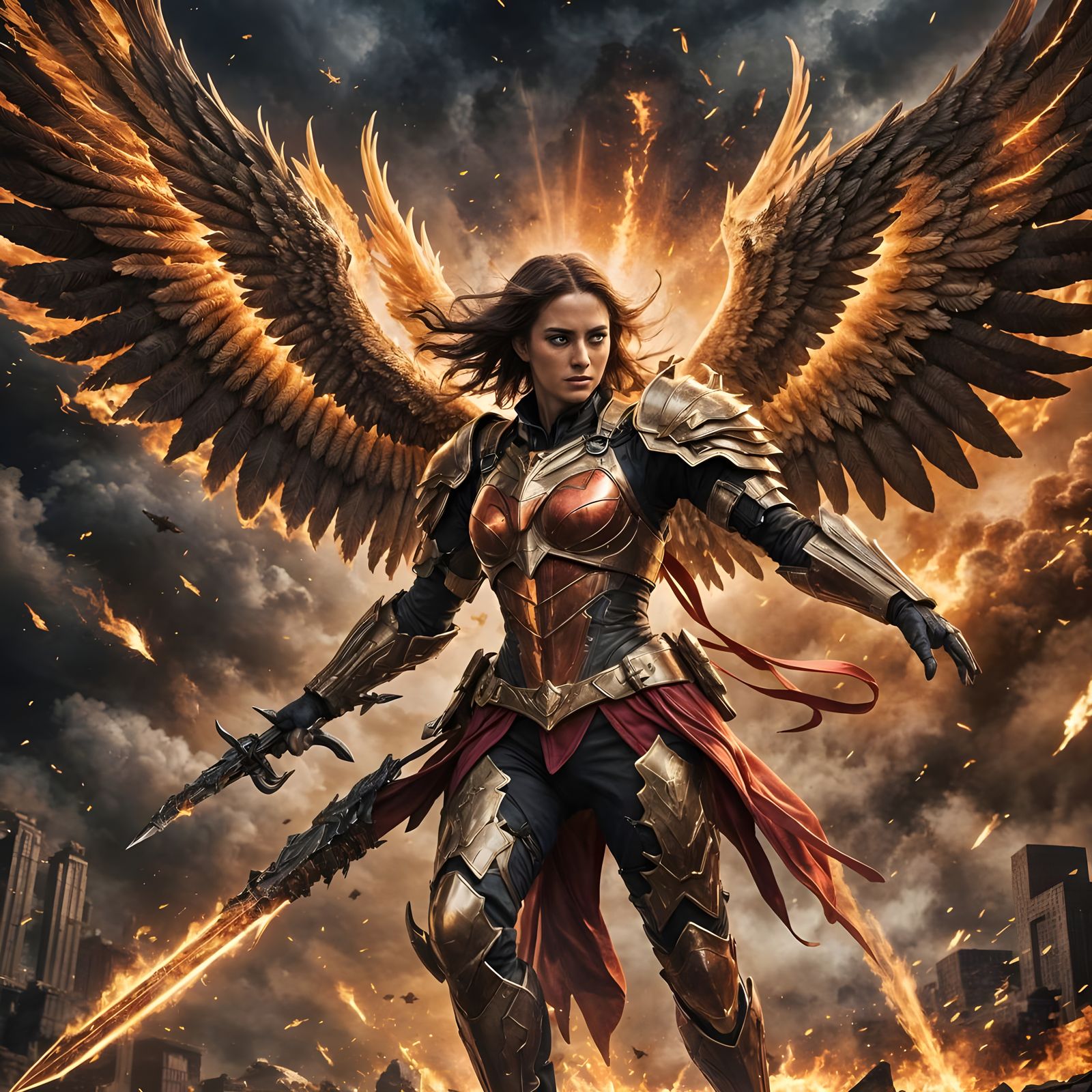 Heroic Phoenix Warrior in Flight