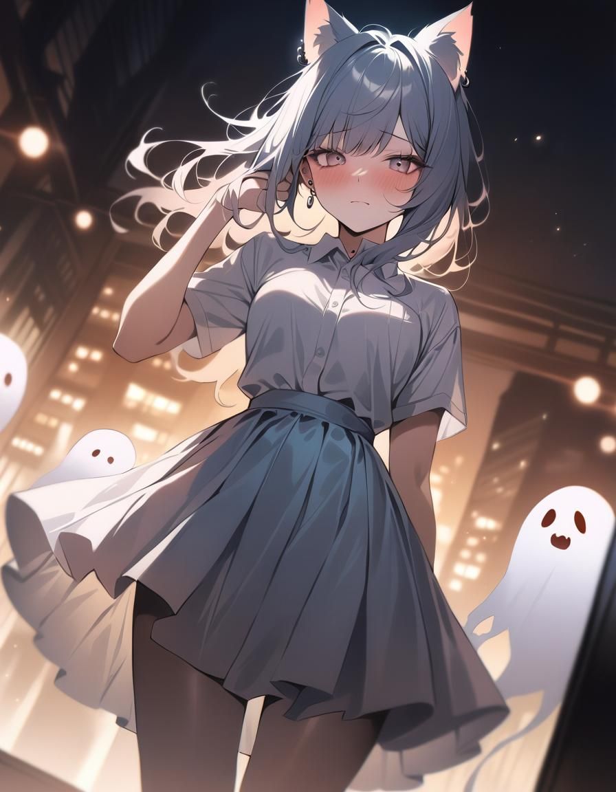 Ghost Catgirl Apparition in Hyperrealistic Style