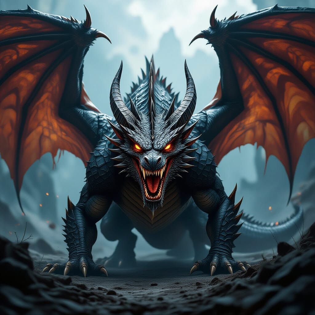 Grim-Dark Fantasy Dragon with Tattered Wings
