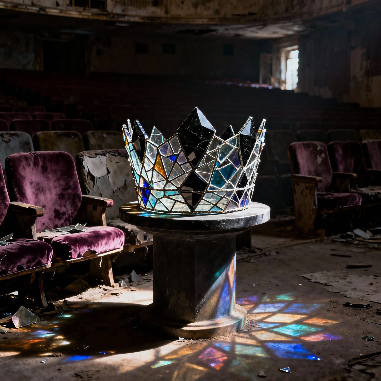 Shattered Glass Crown in Abandoned Theatre