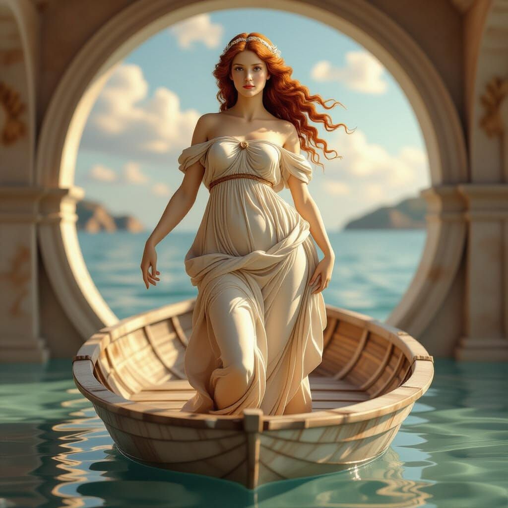 The Birth of Venus in Realistic 3D Render Style