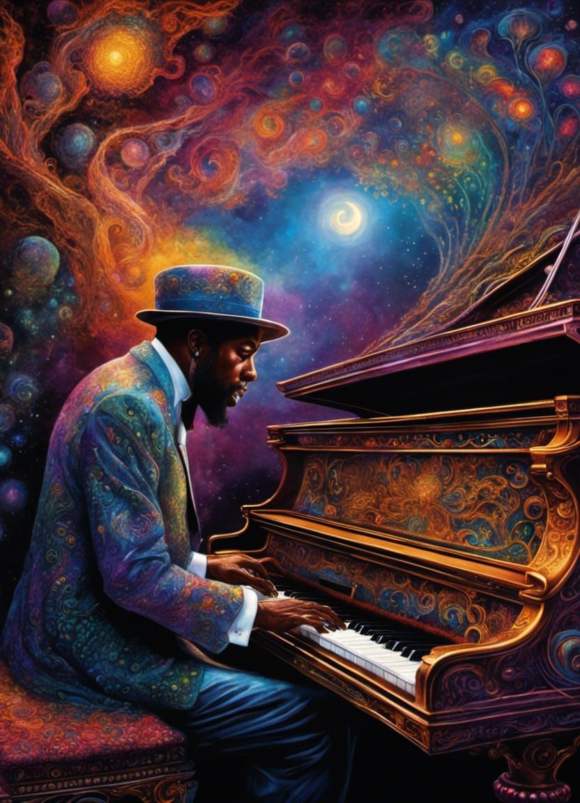 Thelonious Monk Portrait in Kinetic Pointillism Style