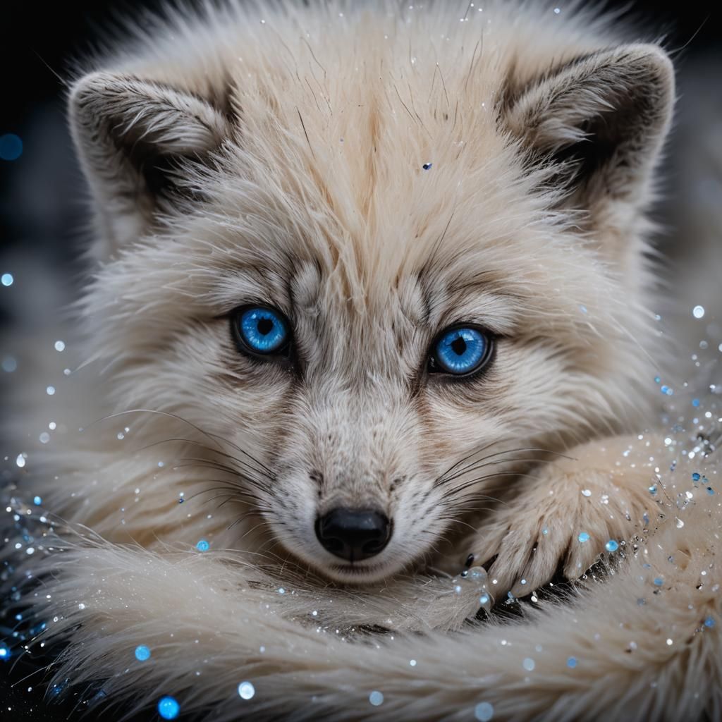 Arctic Fox Kit Portrait with Magic Sparkles