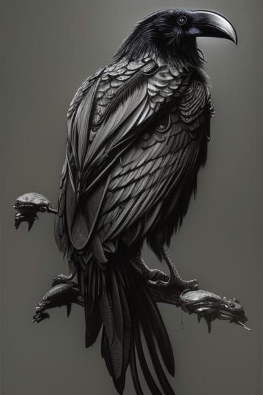 Cyberpunk Mechanical Raven Portrait in Hyperrealism