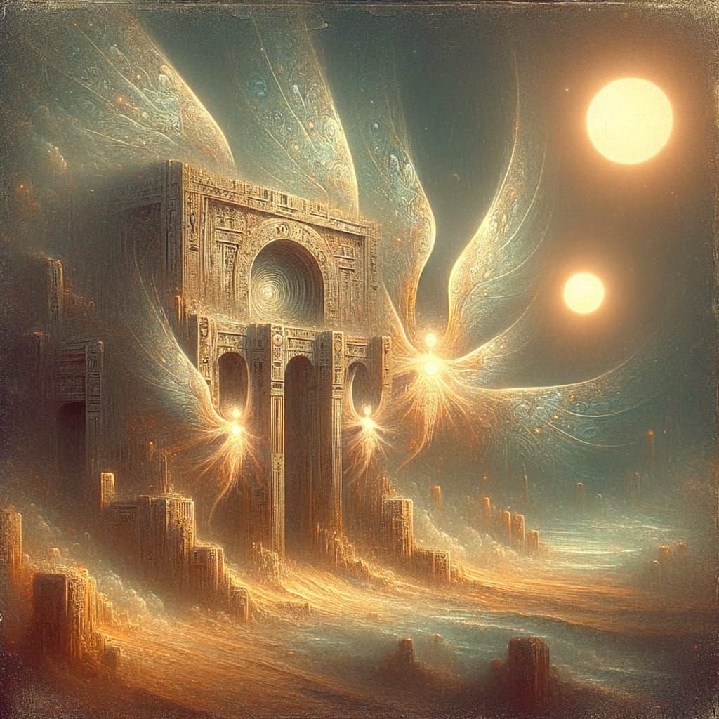 Ancient Ruin in Alien Desert Under Twin Suns