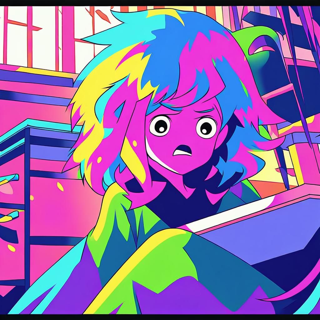 Stressed Tech Professional in Bright Anime Style