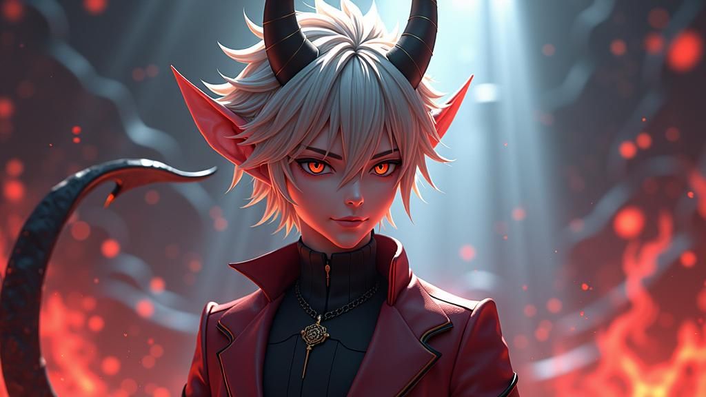 Majestic Devil with Platinum Hair in Anime Art Style
