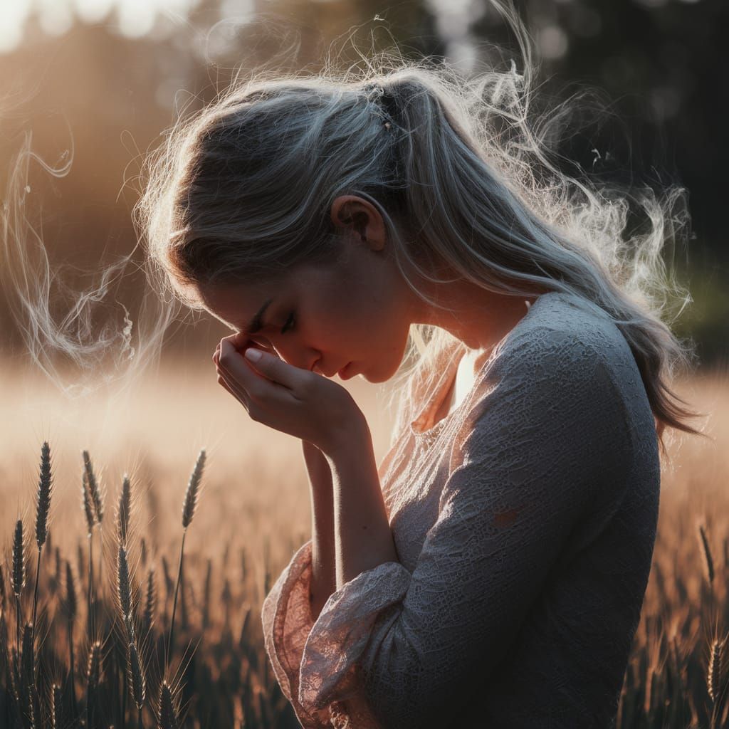 Sad Woman in Mist: Early Morning Light Portrait