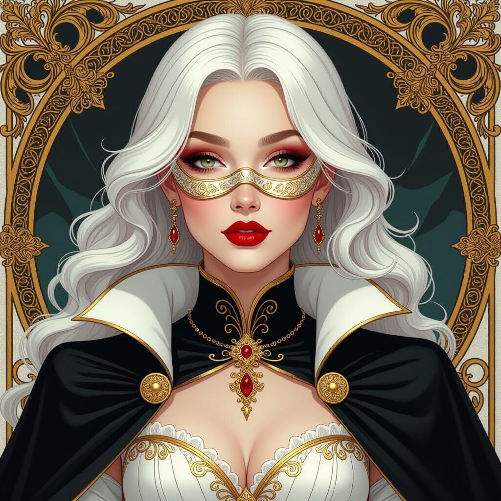 Elegant Woman with Platinum Hair in Art Nouveau Style