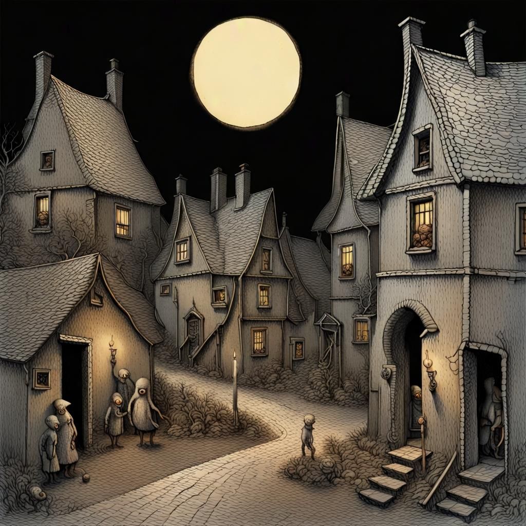 Creepy Haunted Village in Dark Fantasy Style