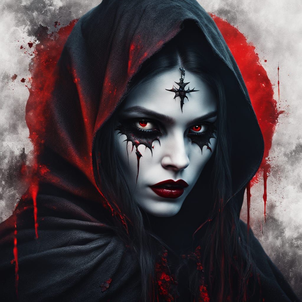 Eerie Vampire Portrait in Gothic Oil Painting Style