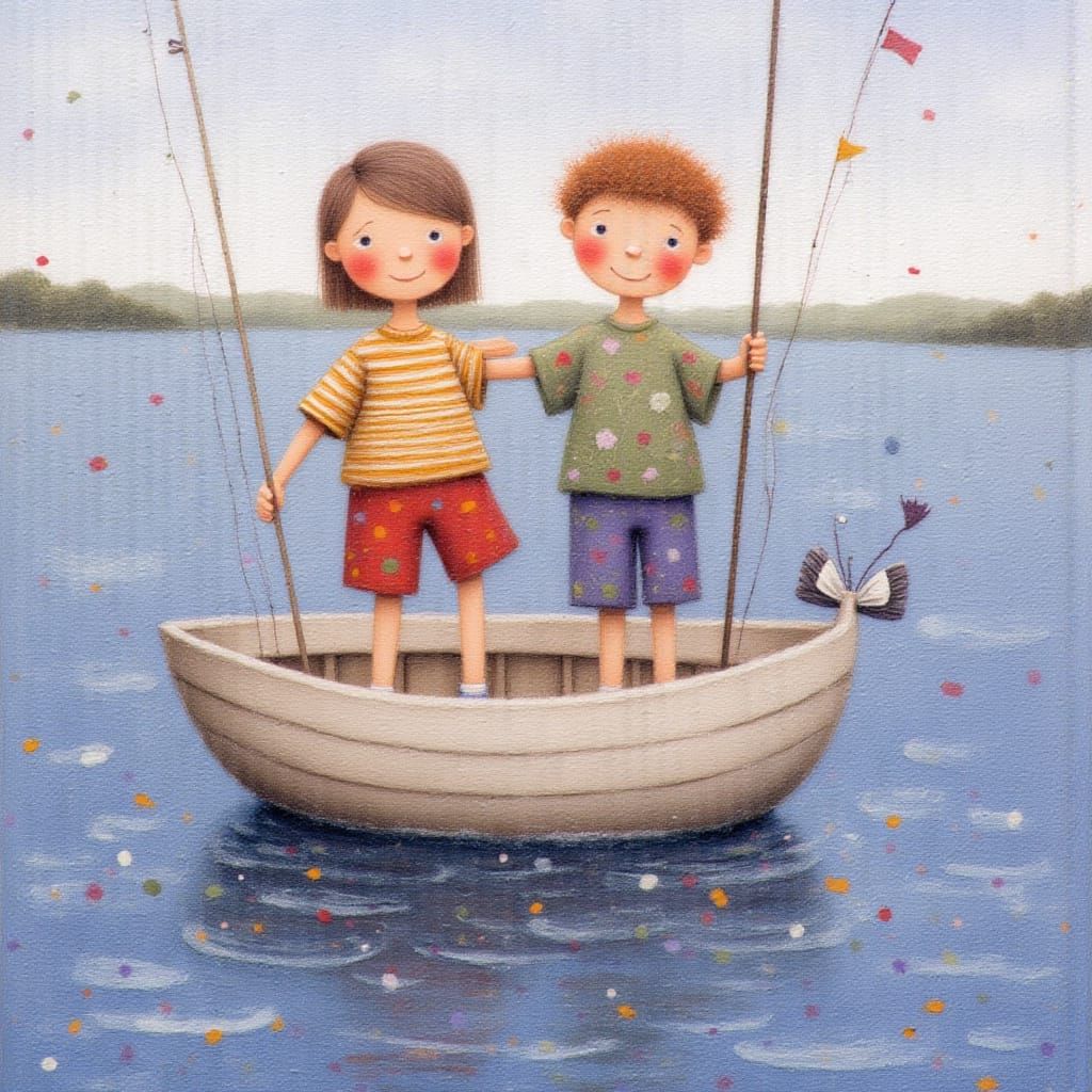 Boys Fishing on Boat: Earthy, Simple Aesthetic