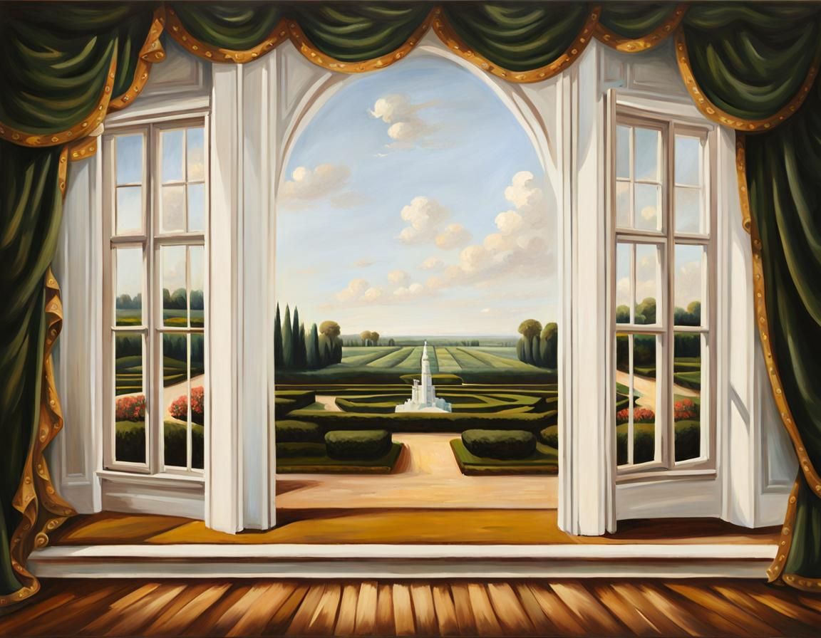 Theatre backdrop. Tromp-l’œil.