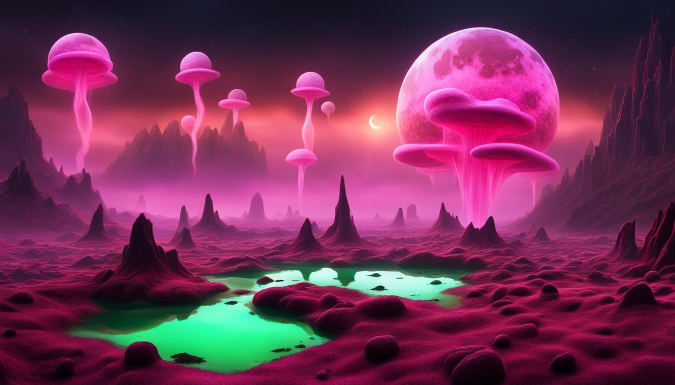 Bioluminescent Mushrooms on an Alien Planet