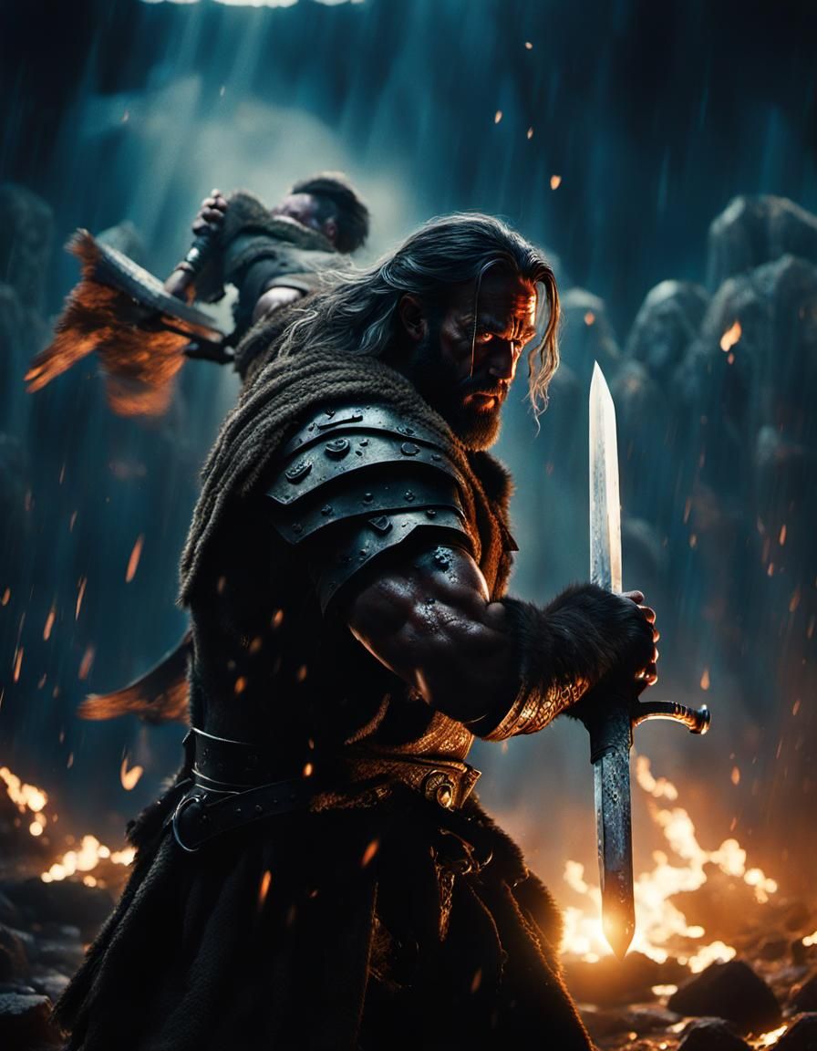 Hyperrealistic Barbarian Warrior with Hell Sword