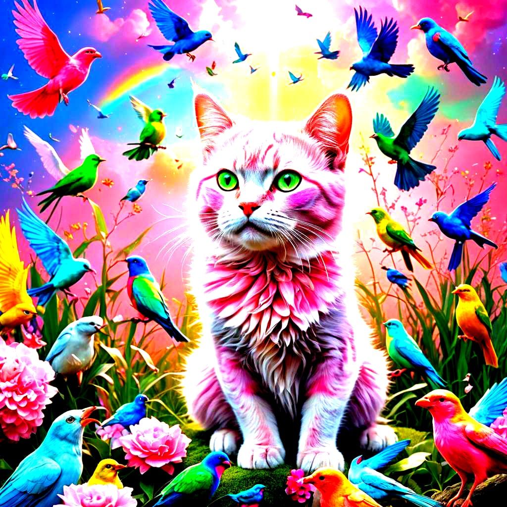 Pink Cat and Green Dog Fantasy Art