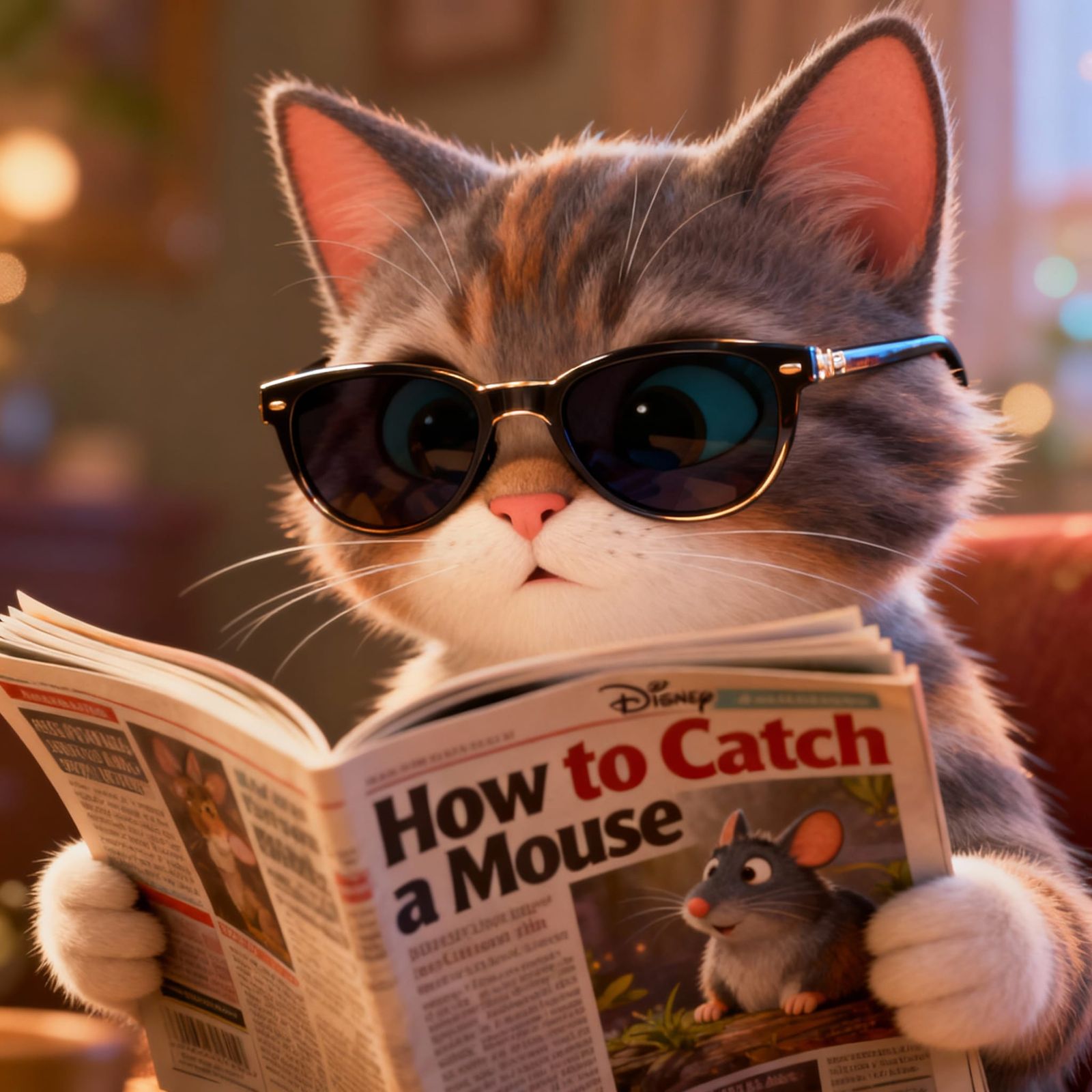 Adorable Kitten Reads 'How to Catch a Mouse' Magazine in Pix...