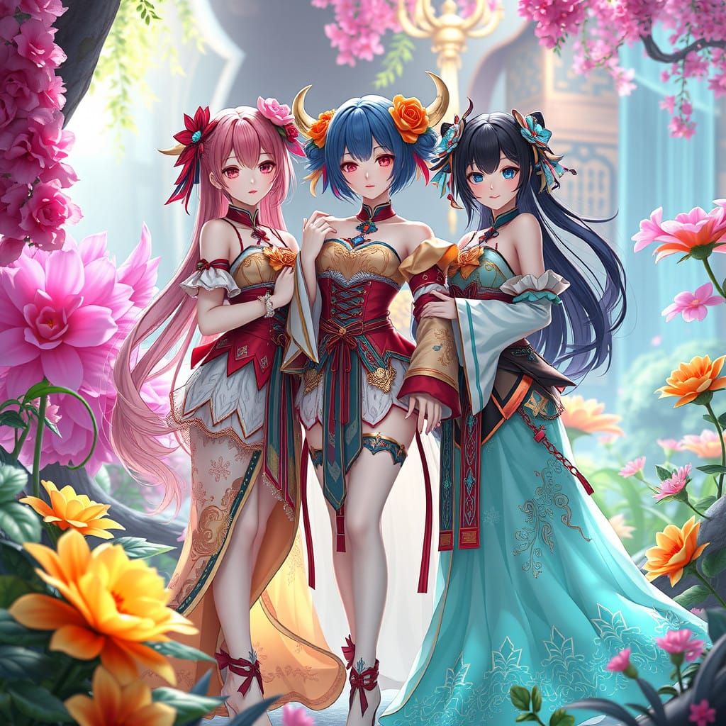 Girls in Whimsical, High-Fantasy Attire, Inspired by 8K Conc...