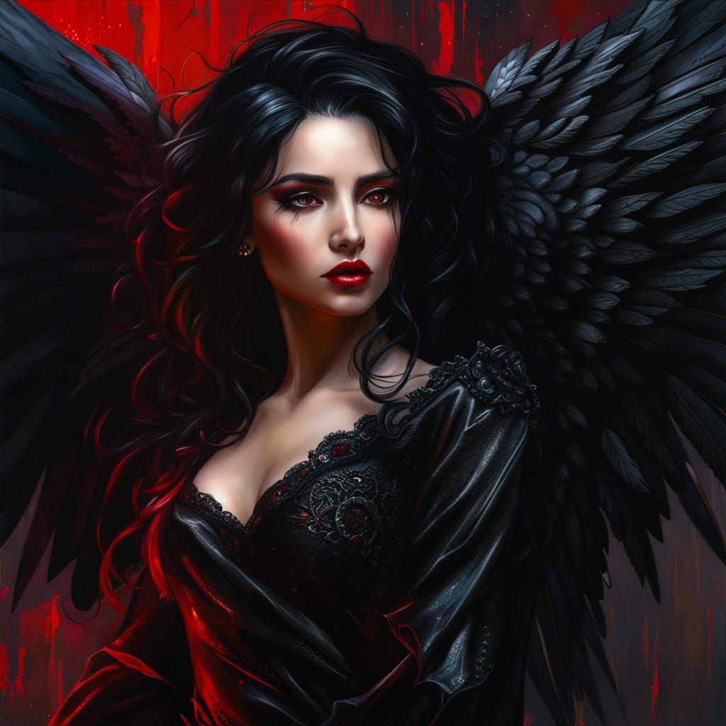 Gothic Black Angel in Hyperrealistic Digital Art