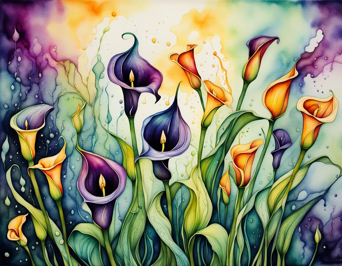 Gothic Calla Lily with Alcohol Ink Splashes