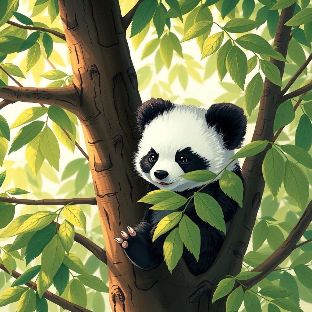 Whimsical Panda in a Vibrant Forest