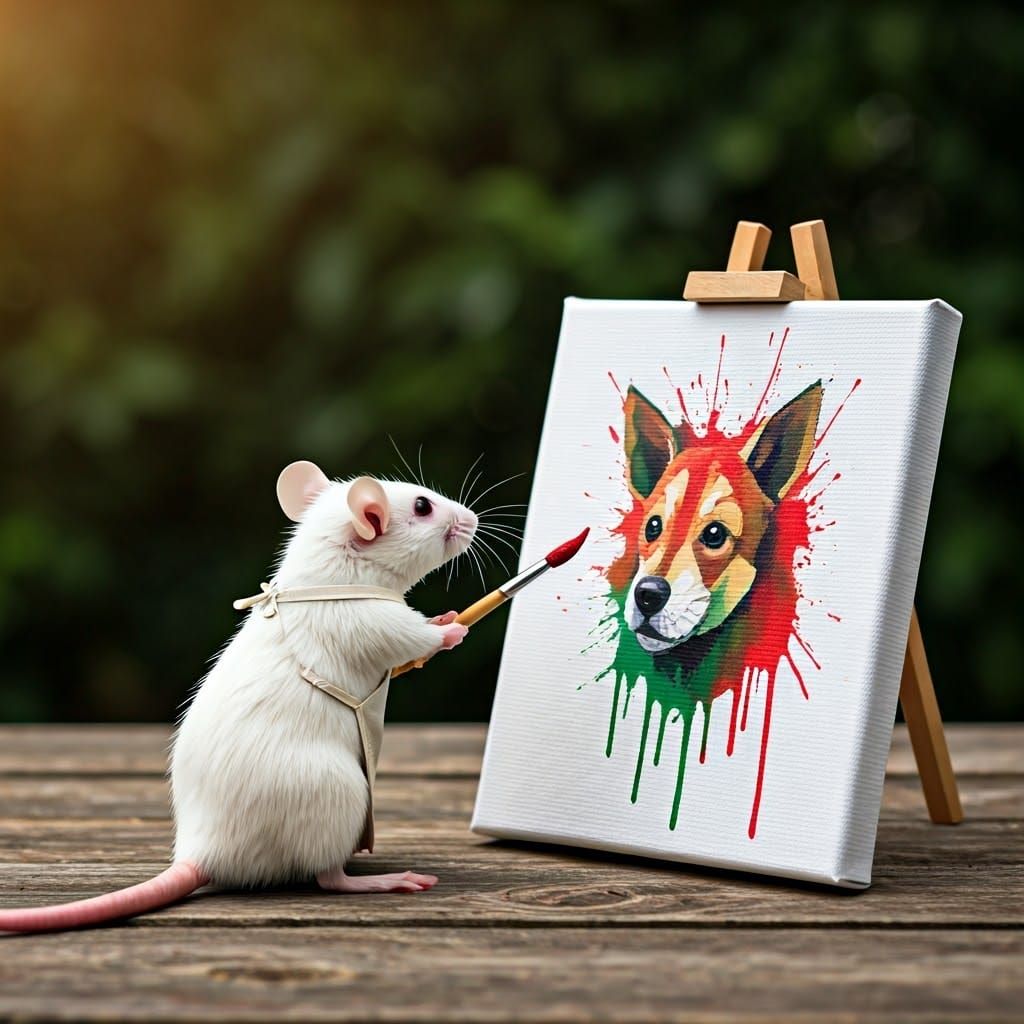 Mouse Painter Sprays Dog Portrait in Origami Style