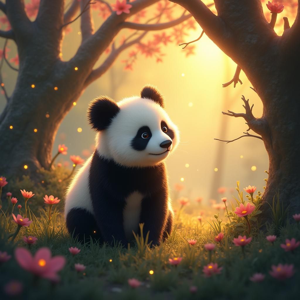 Mystical Panda in Fantasy Realm: Matte Painting