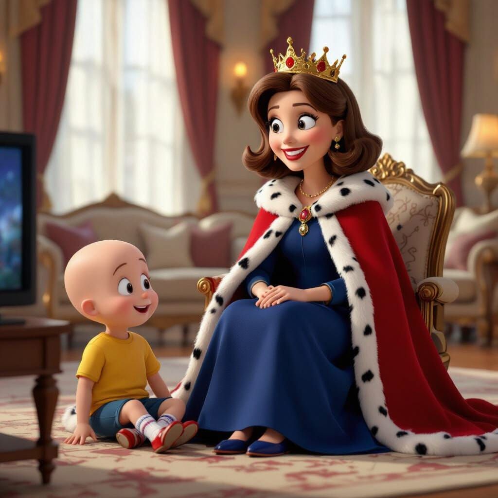 Queen Doris and Caillou Relaxing in Royal Lounge