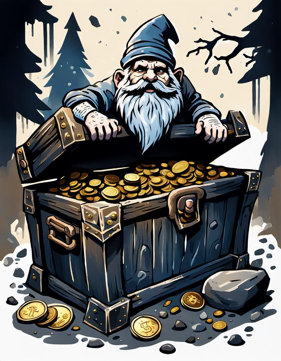 Gnomes Forging Gold Coins in Ancient Chest
