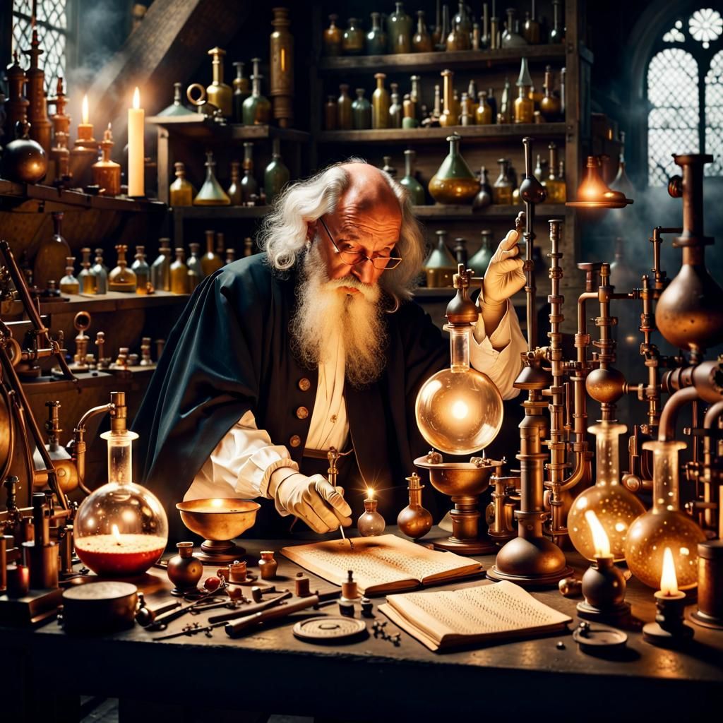 Alchemists Immersed in Mystical Art and Ancient Knowledge