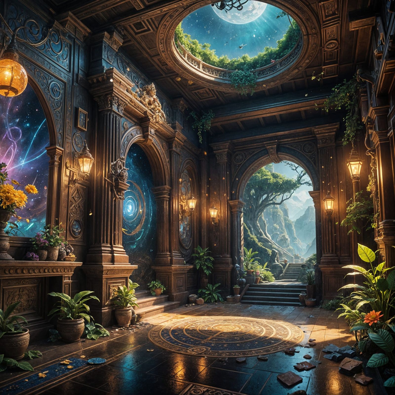 Ethereal Cosmic Portals in Vibrant Holographic Splendor