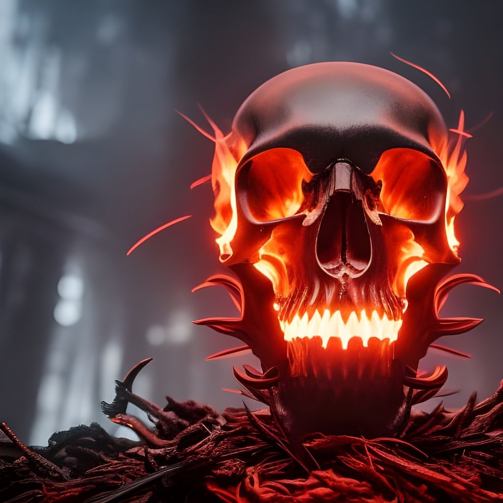 Flaming Skull with Claws in Branchpunk Style