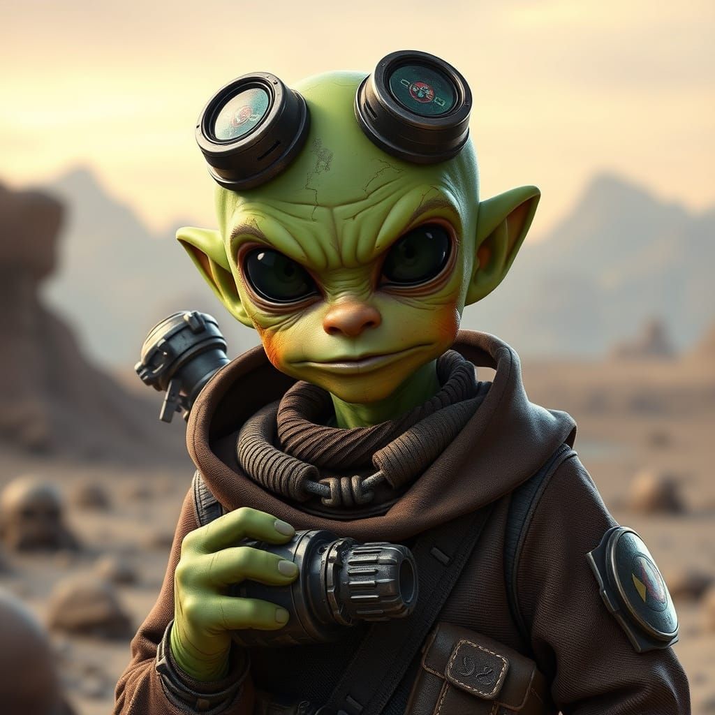 Cyberpunk Alien Wastelander in a Post-Apocalyptic Landscape