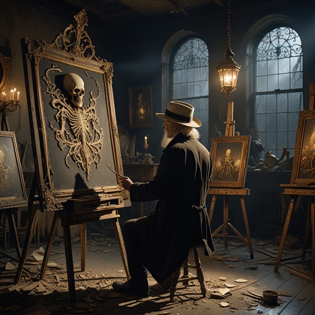 Baroque Concept Art: Artist Sketches Creature in Decaying St...