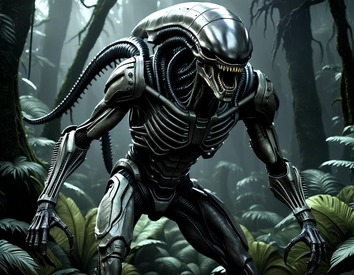 Xenomorph Horde Stalking Marines in Alien Jungle