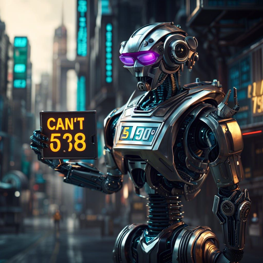 Futuristic Robot Protests in Sci-Fi Cityscape