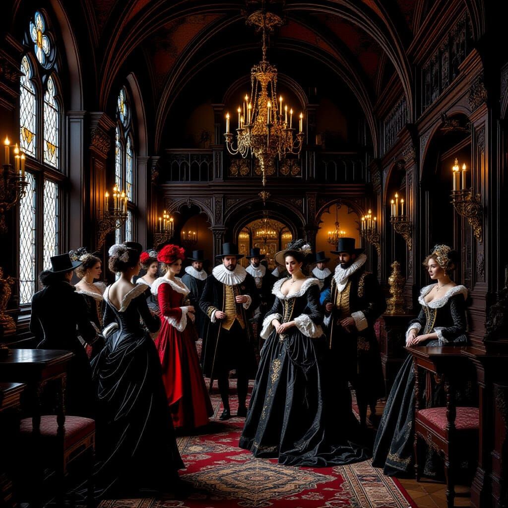 Gothic Tavern Patrons in Baroque Style