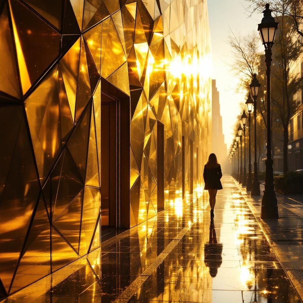 Woman in Geometric Art Deco Style Sunlight