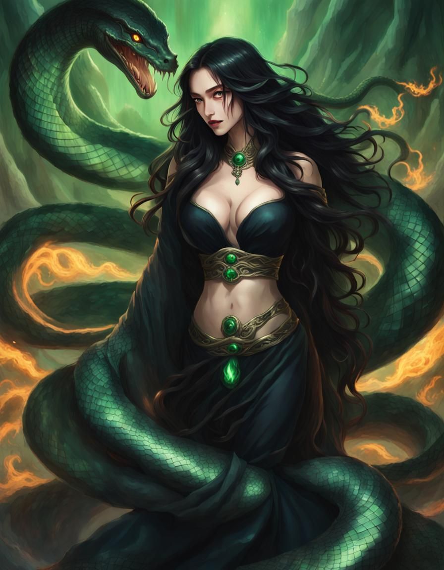 Defiant Serpent Woman in 3D Anime Style