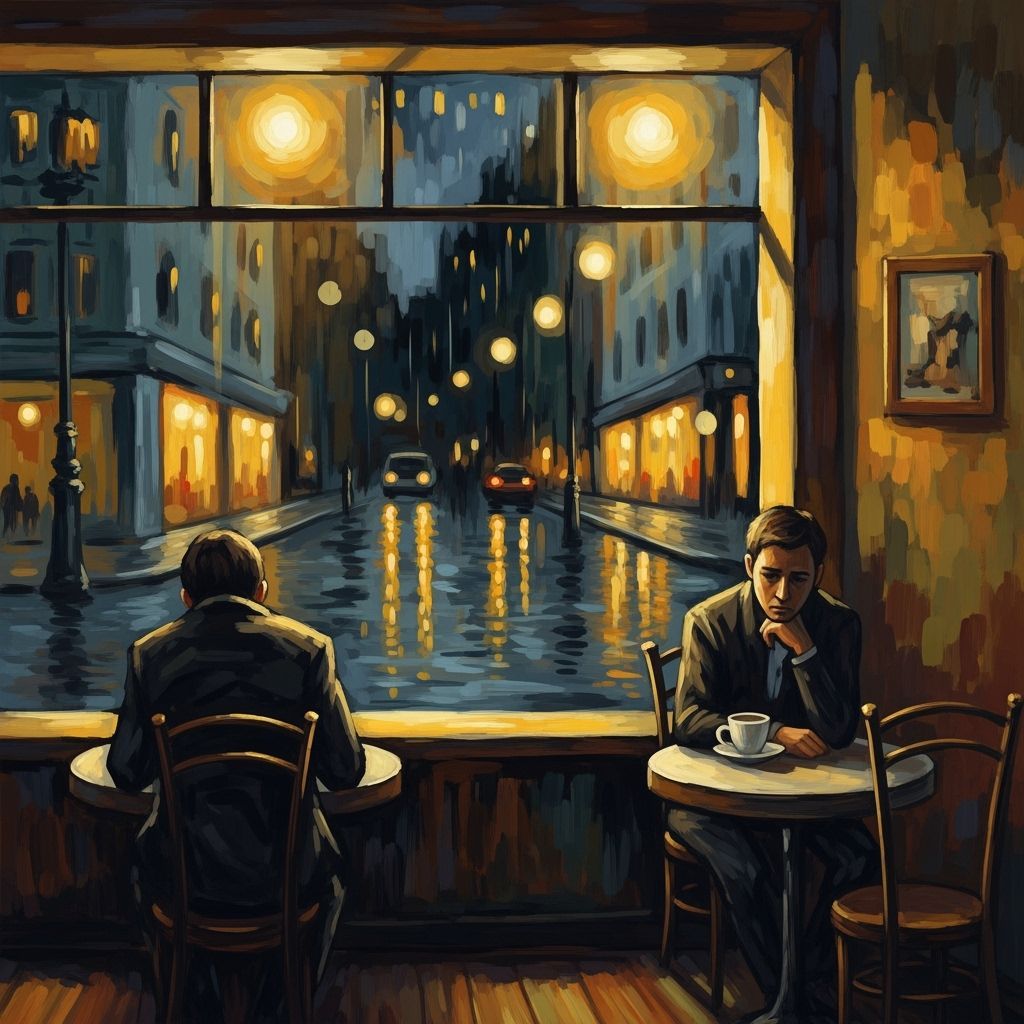 Dimly Lit Cafe at Night in Expressionistic Style