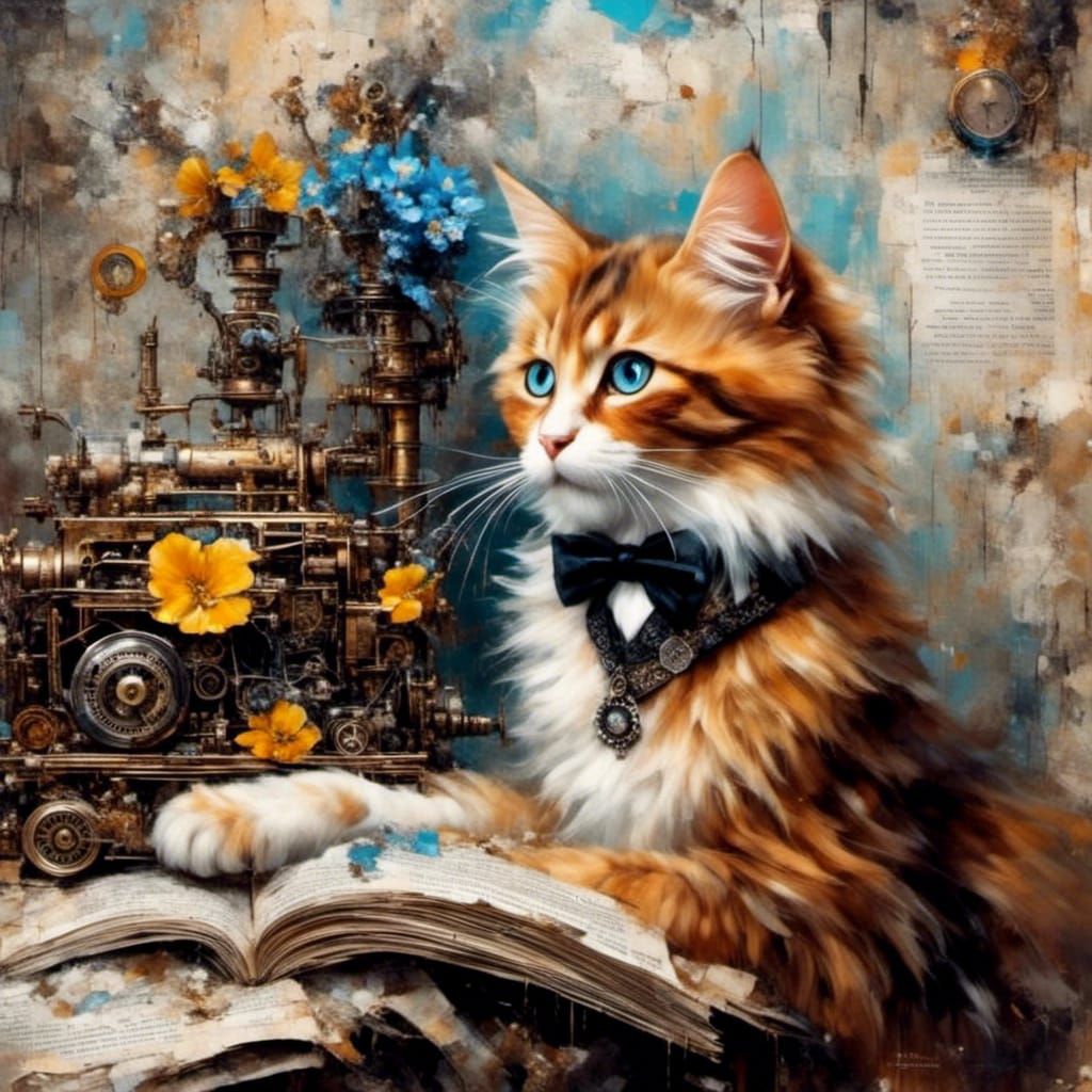 Using Lora: MyStyle-Cats.    Gorgeous ginger cat, with books...